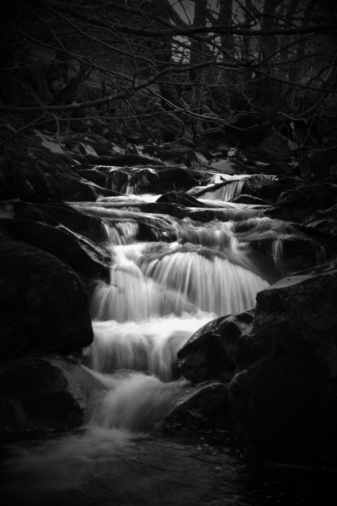waterfall, Thwaite, Yorkshire Dales, Black and white