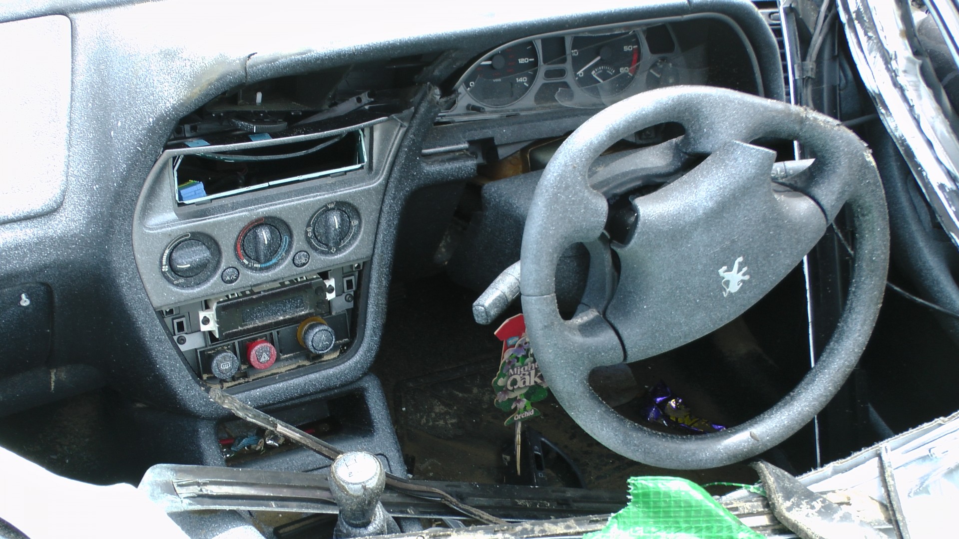 Wrecked Car Steering Wheel And Dashboard