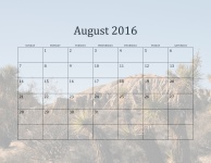 2016 August Monthly Calendar