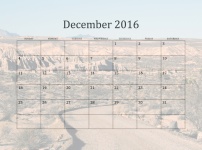 2016 December Monthly Calendar