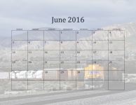 2016 June Monthly Calendar