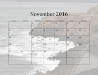 2016 November Beach Calendar