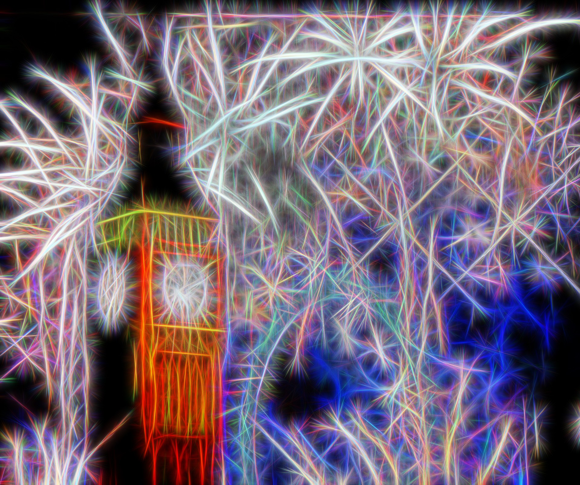 Big Ben And Fireworks Fractal Wire
