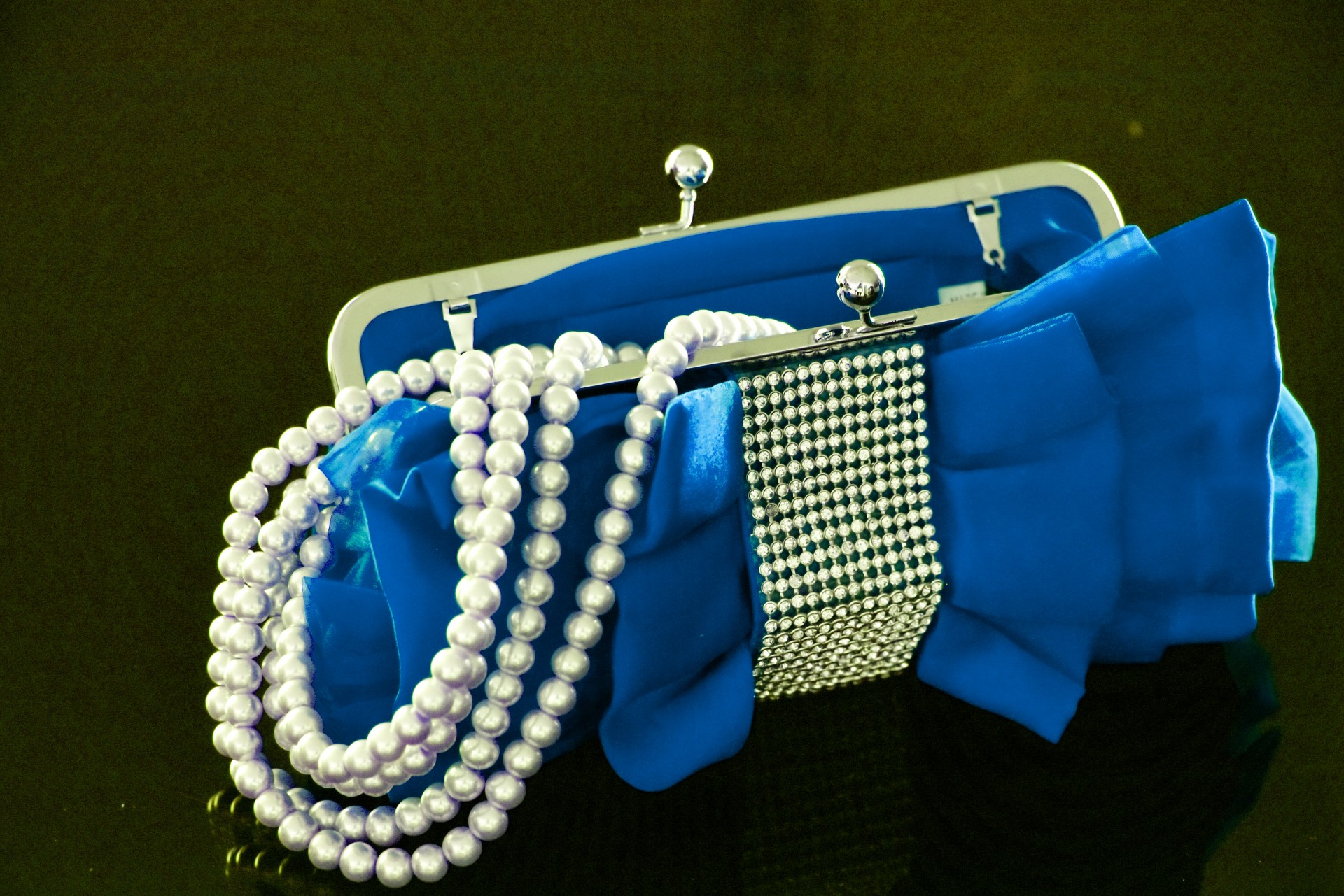 Blue Purse And White Pearls