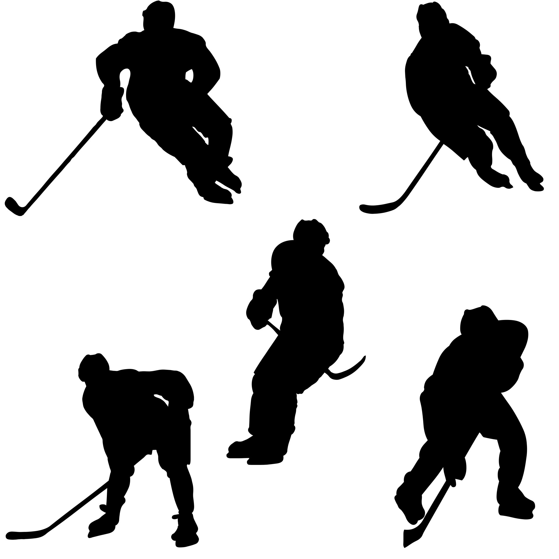 silhouettes of five hockey players on white