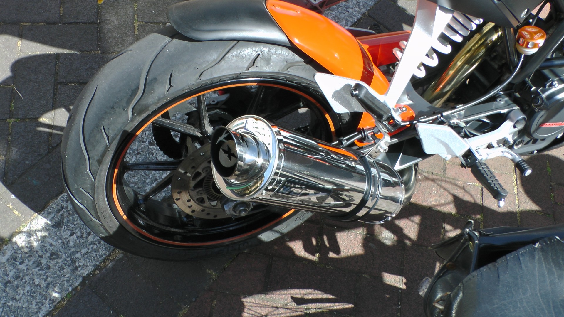 KTM Duke Motorcycle Rear Wheel And Exhaust Pipe