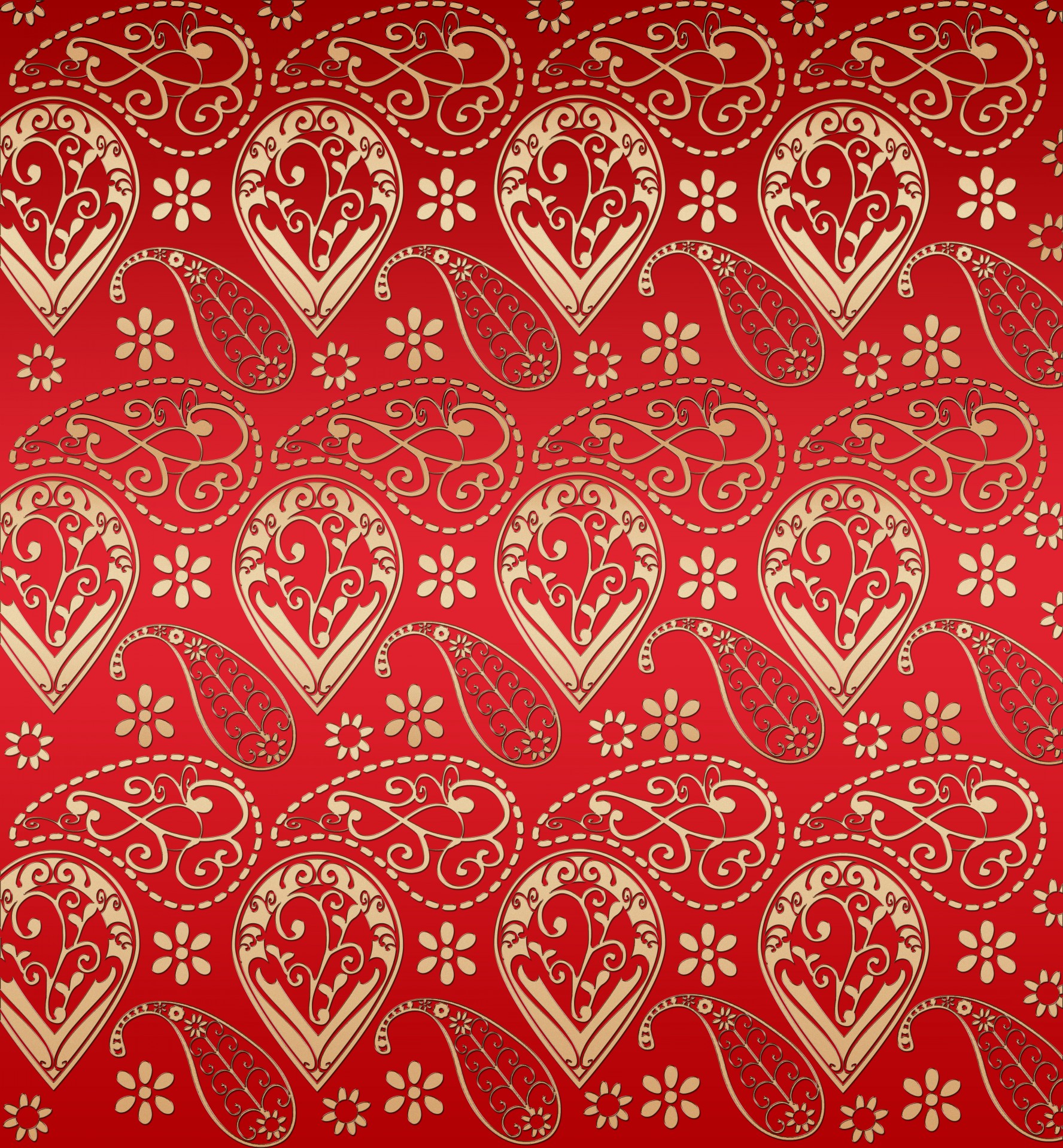 Red And Gold Effect Paisley Pattern