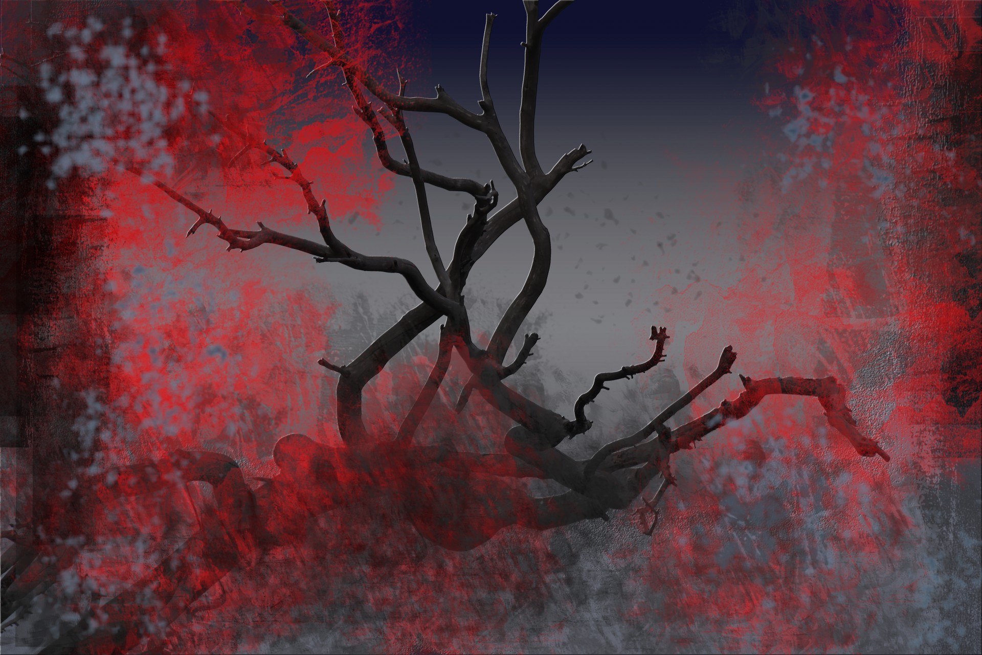 Spooky Tree In Red And Grey