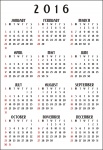 12 Month Calendar 2016 Vertical