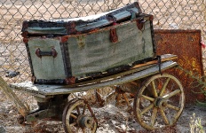 Antique Trunk On Vintage Cart