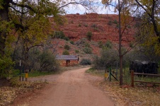 Red Shack, Road And Mountain