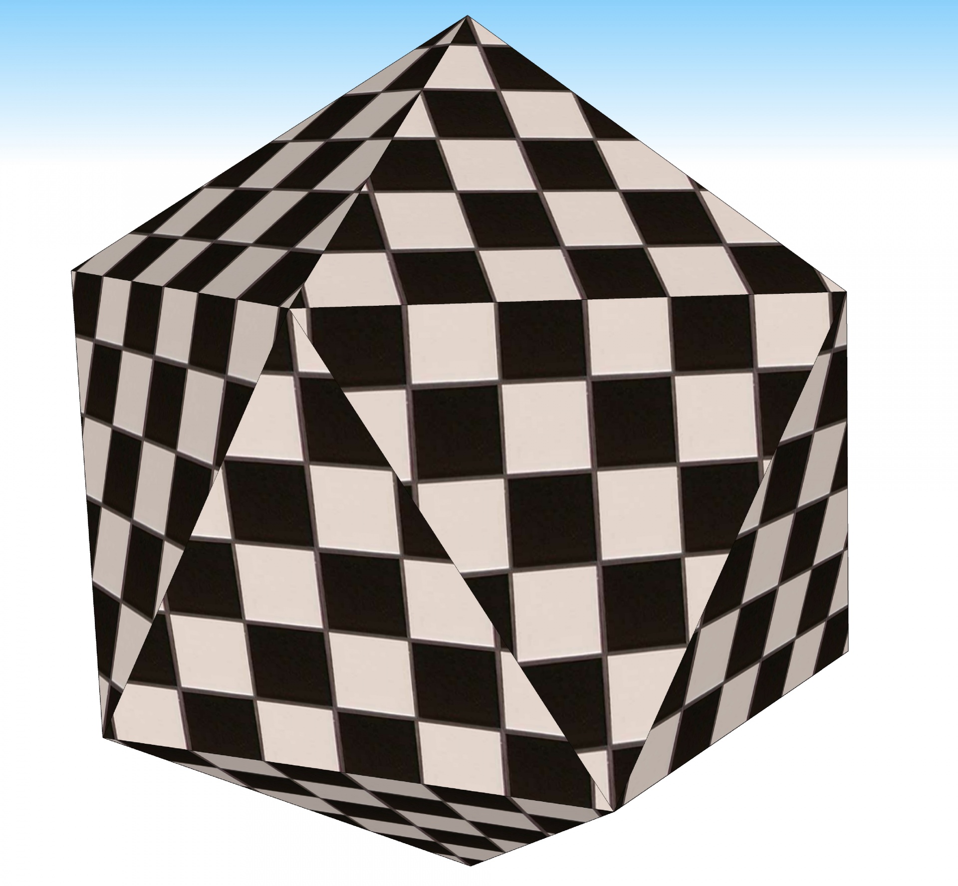 drawing of a 3d diamond with checkerboard pattern on white