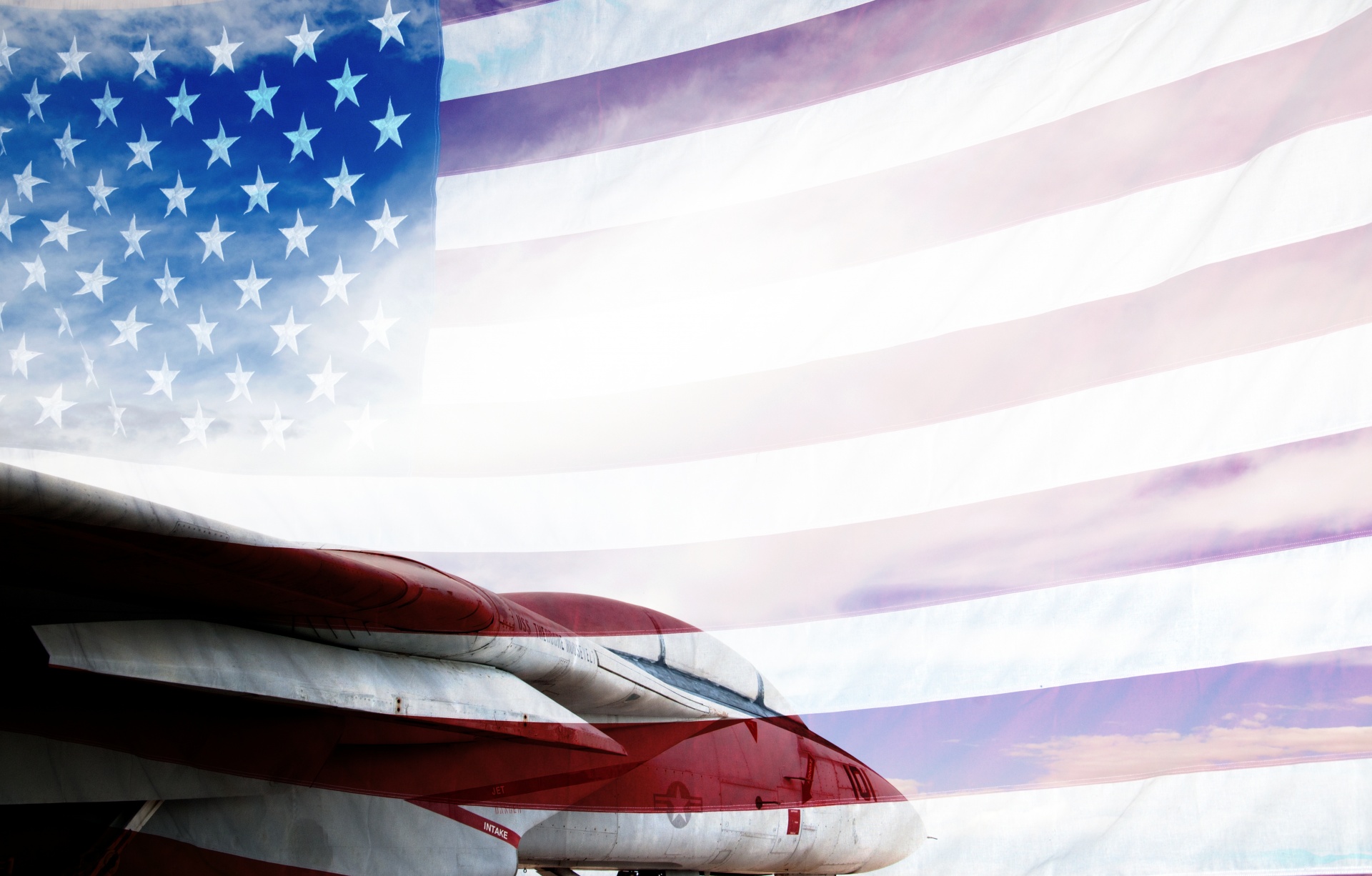 Fighter Plane And American Flag