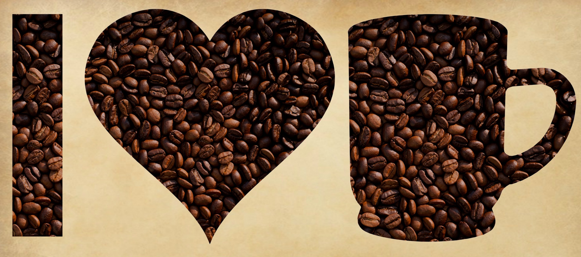 Image of Coffee beans in the shape of the letter I and a heart shape and cup shape