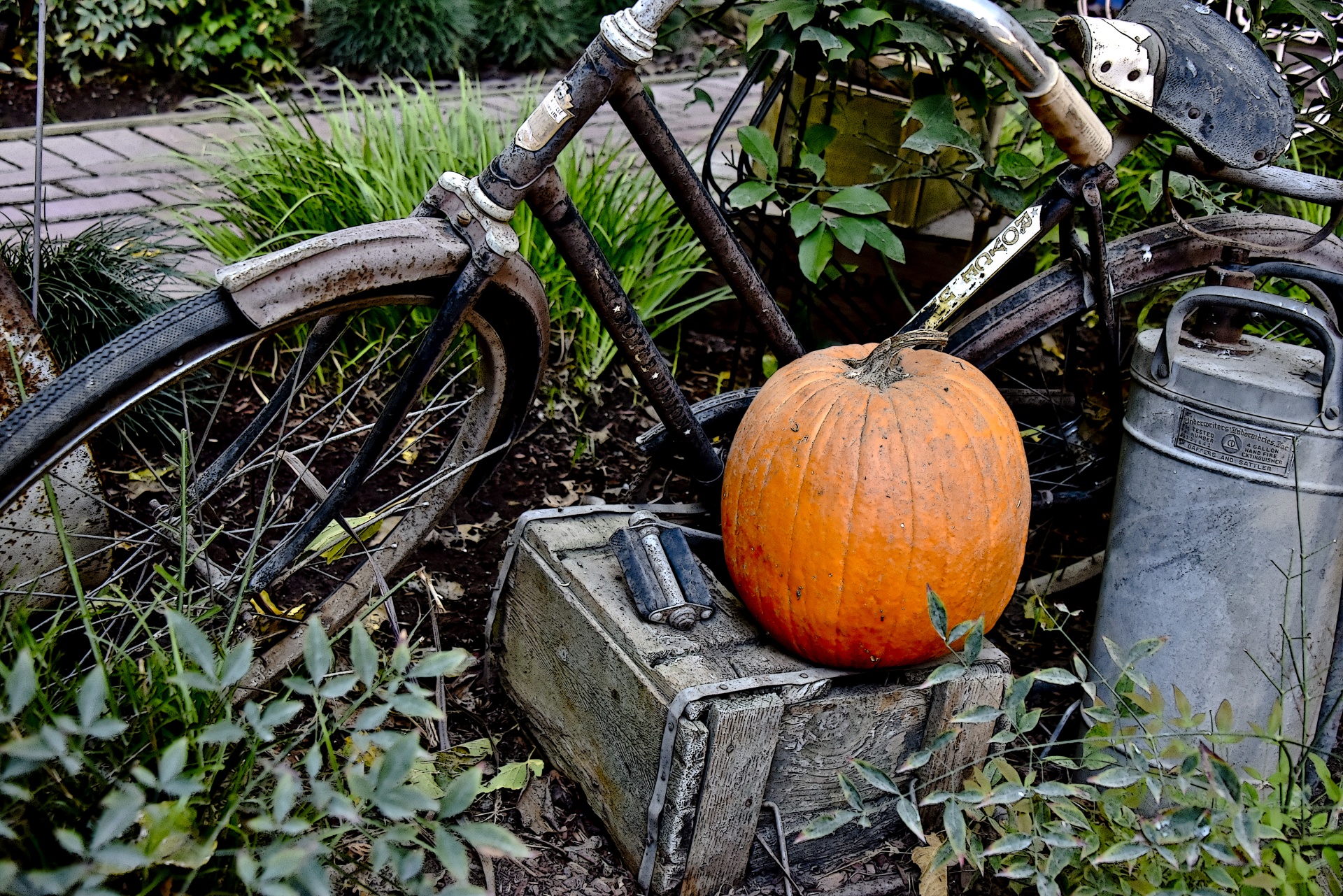 Old Bike And Pumpkin