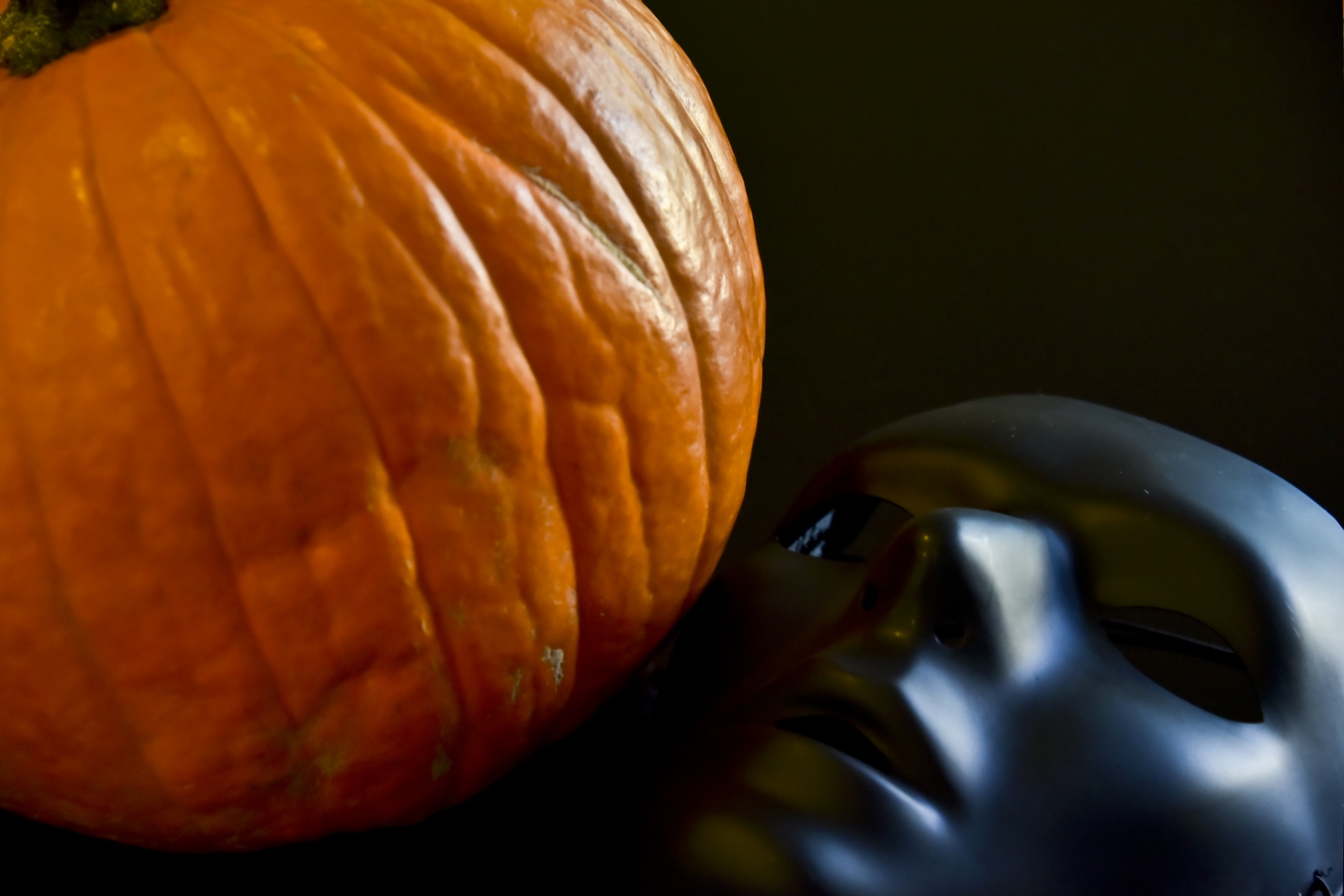 Pumpkin With Black Mask Closeup