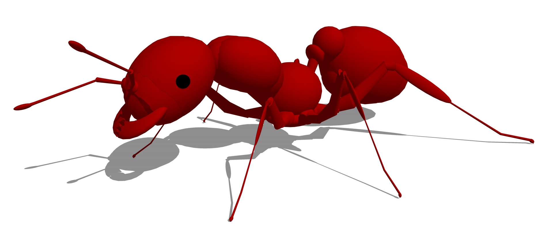 3d drawing of a red ant with shadows on white