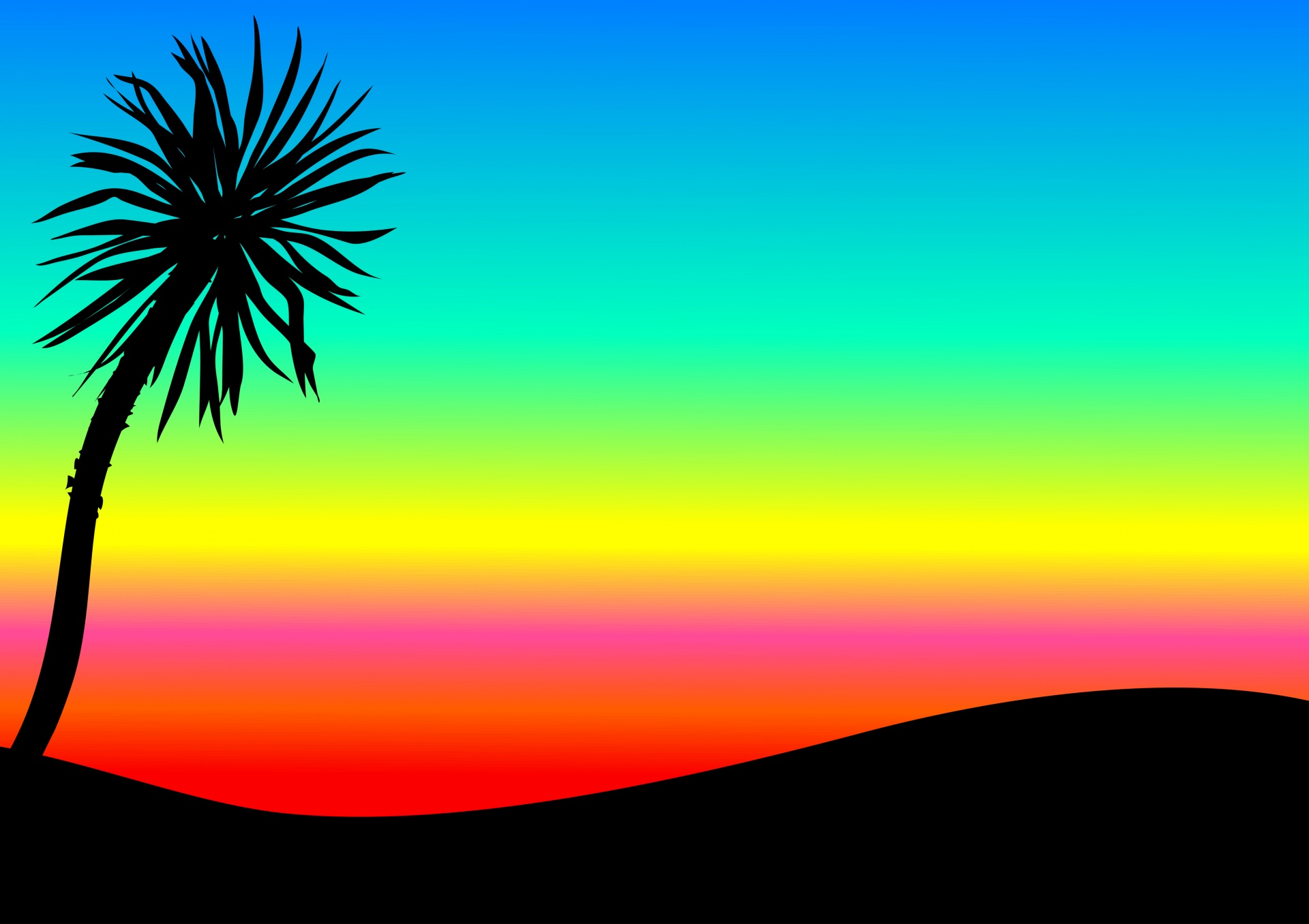 Digital illustration of a sunset sky with silhouette palm tree.