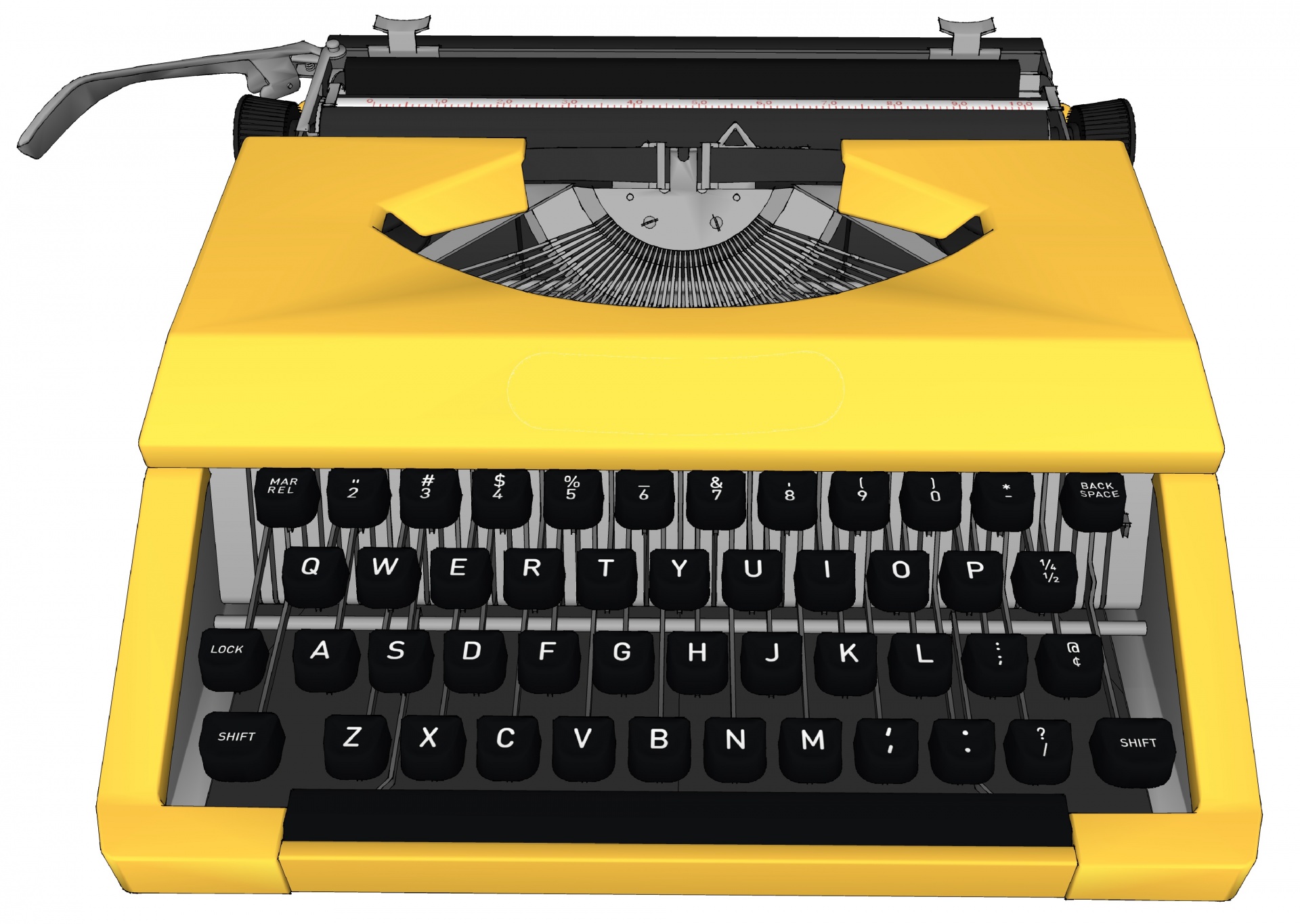3d drawing of a yellow typewriter on white