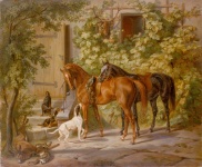 Horses Beside A Country House