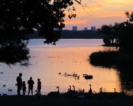 Lake Families At Sunset