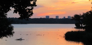 Urban Lake At Sunset