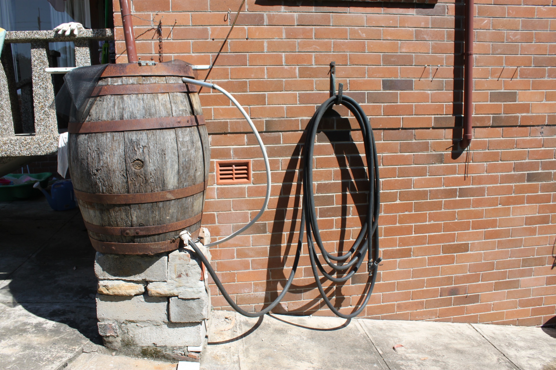 an old wine pail for rain water