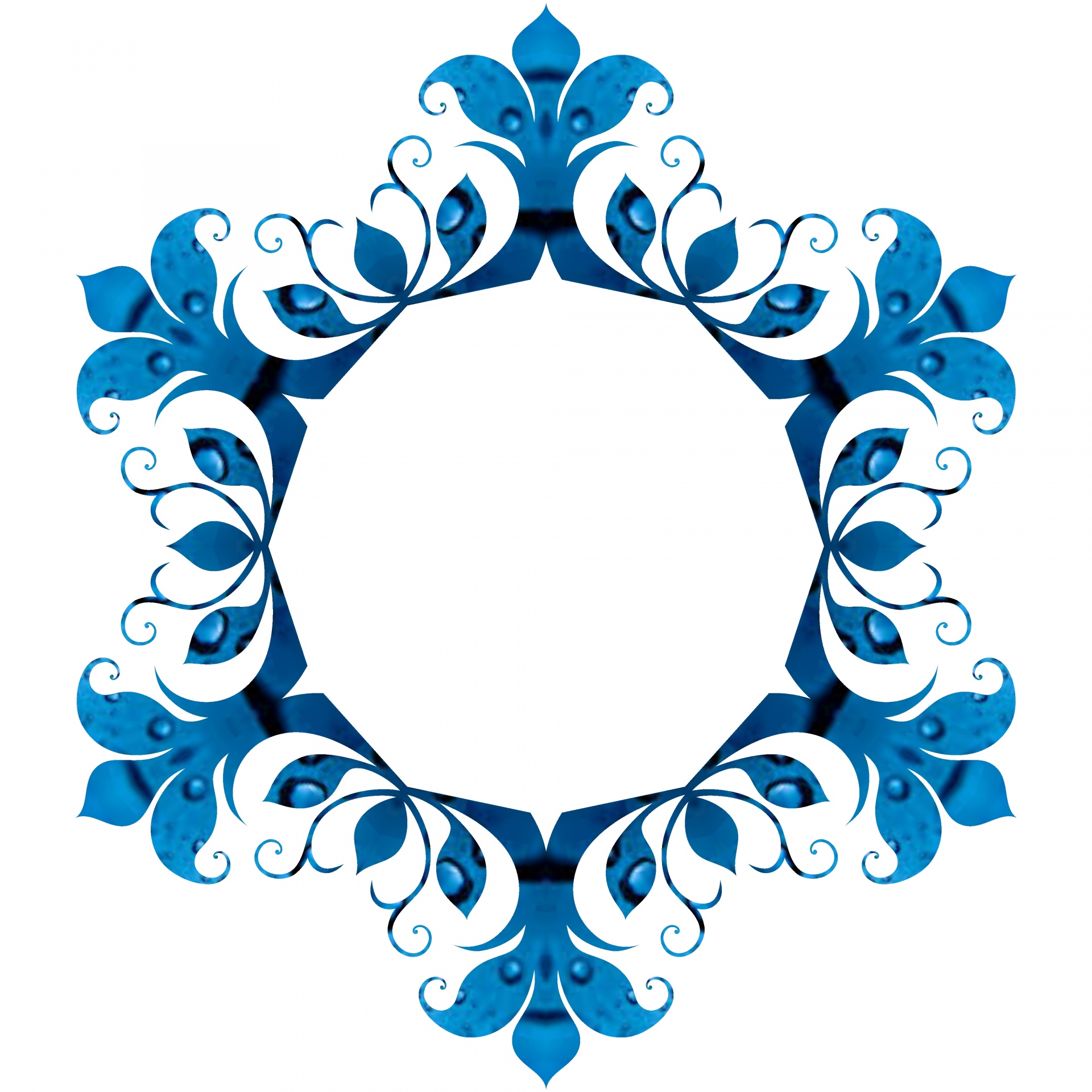 blue filigree snowflake frame on white