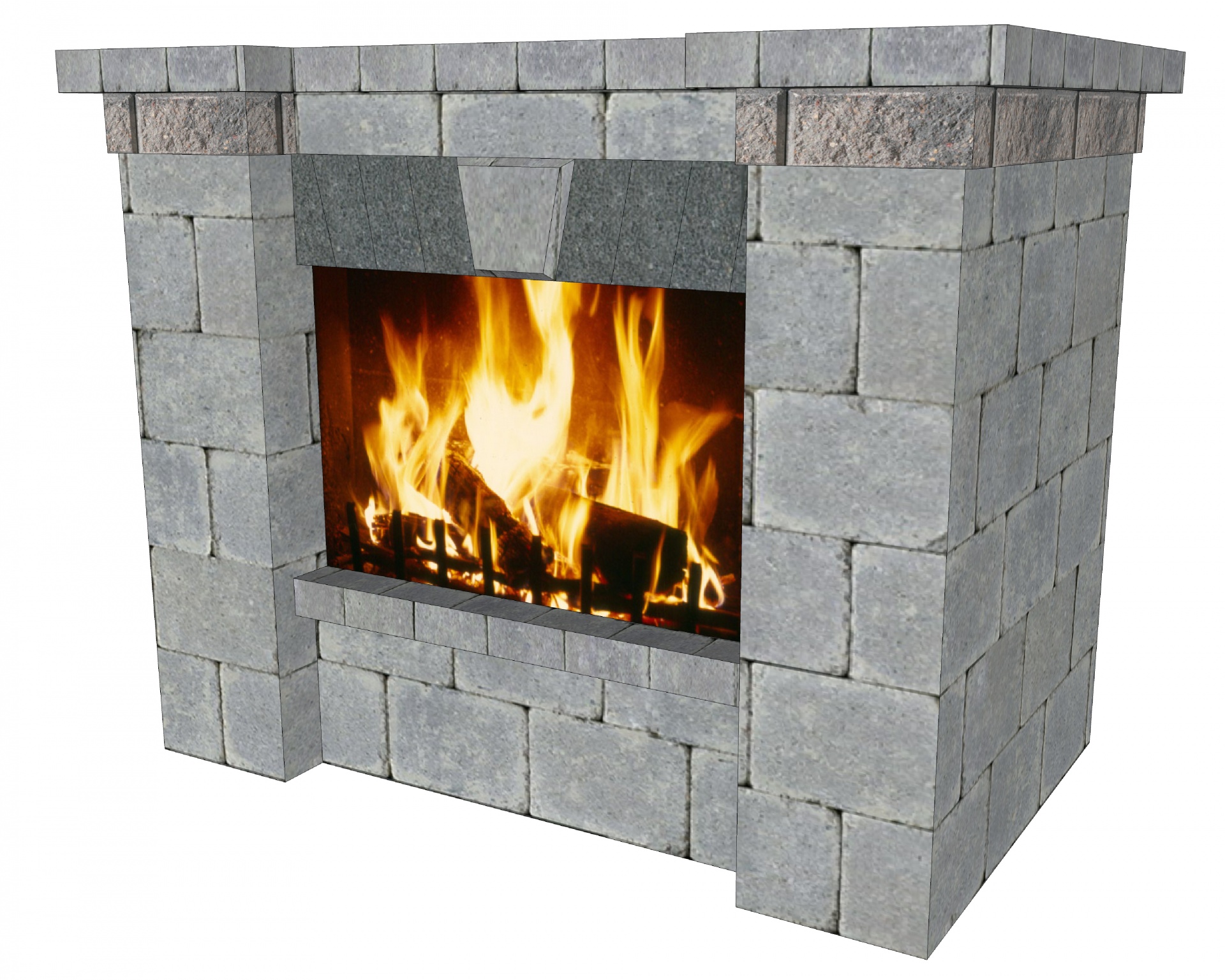 3d drawing of a gas fireplace on white