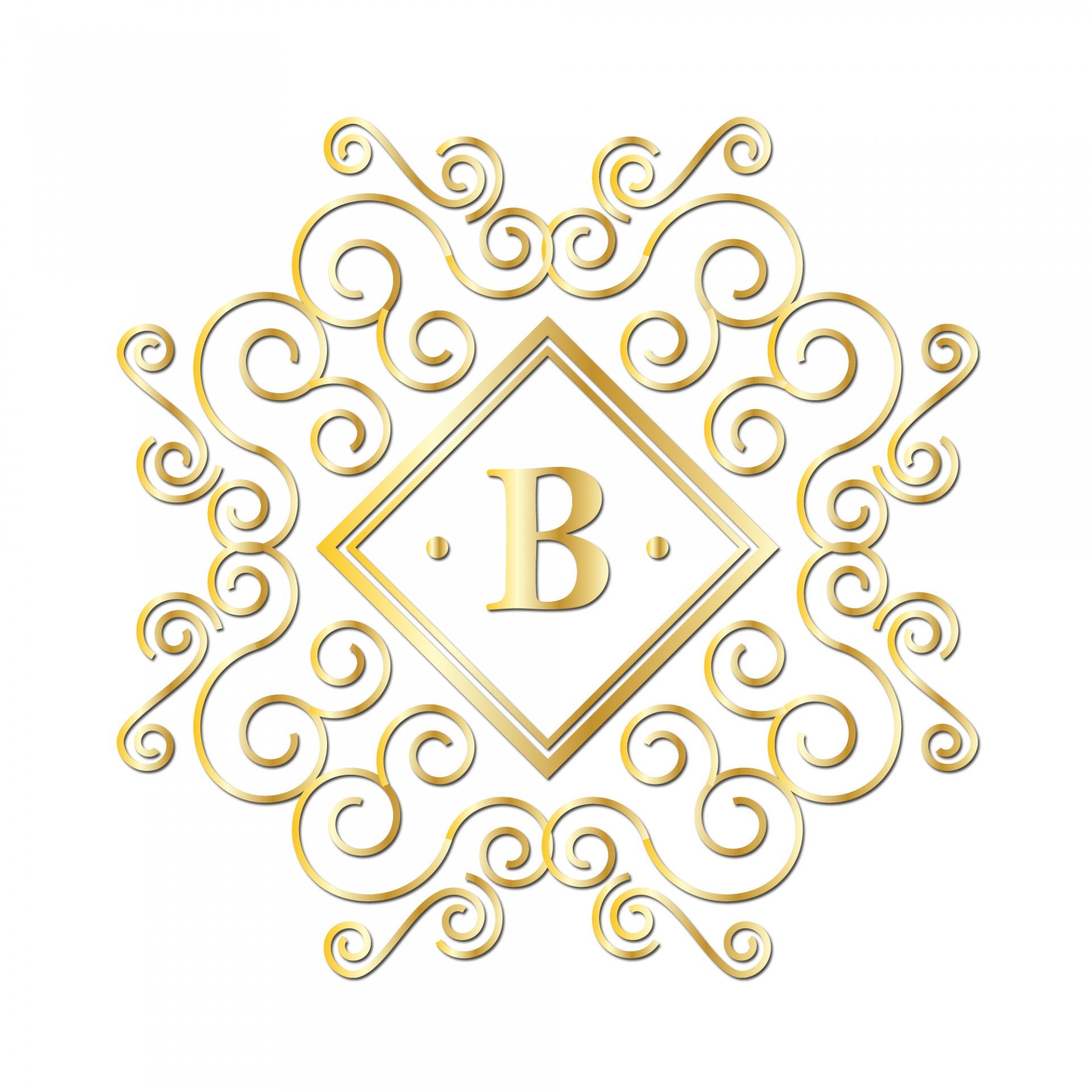 Fancy golden initial letter B on white background