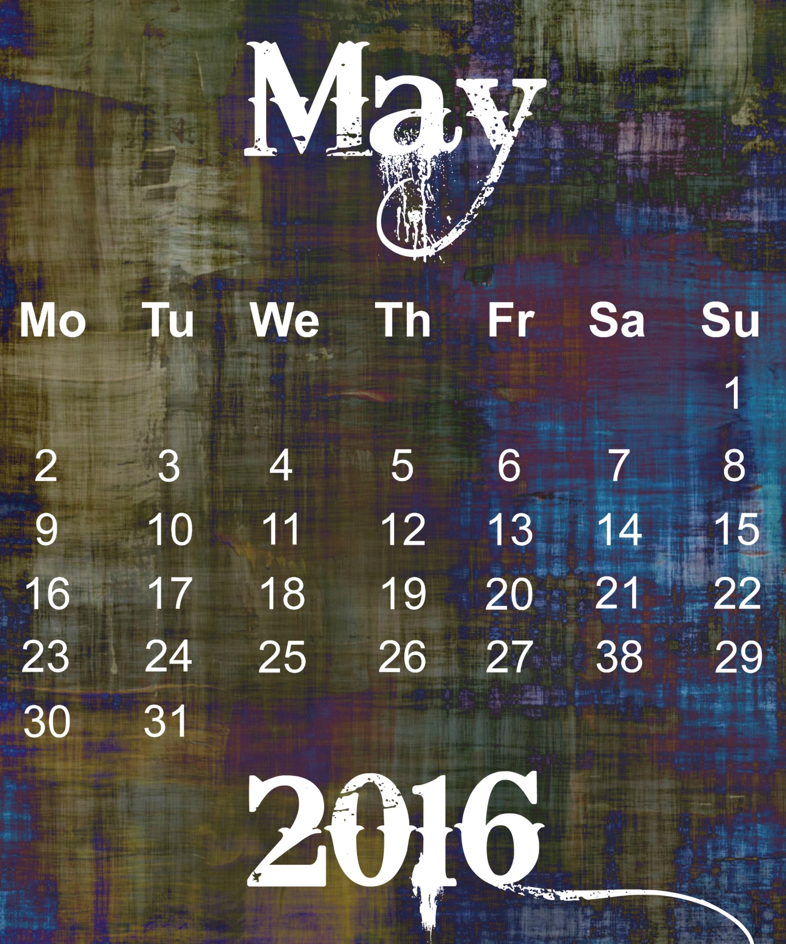 May 2016 Grunge Calendar