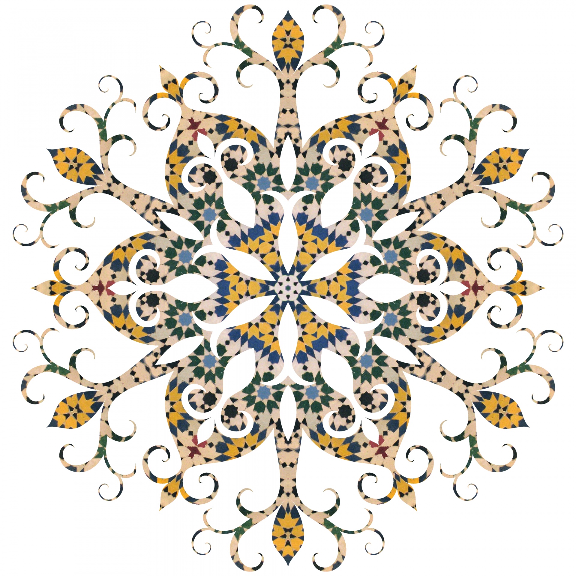 color moroccan tile snowflake on white