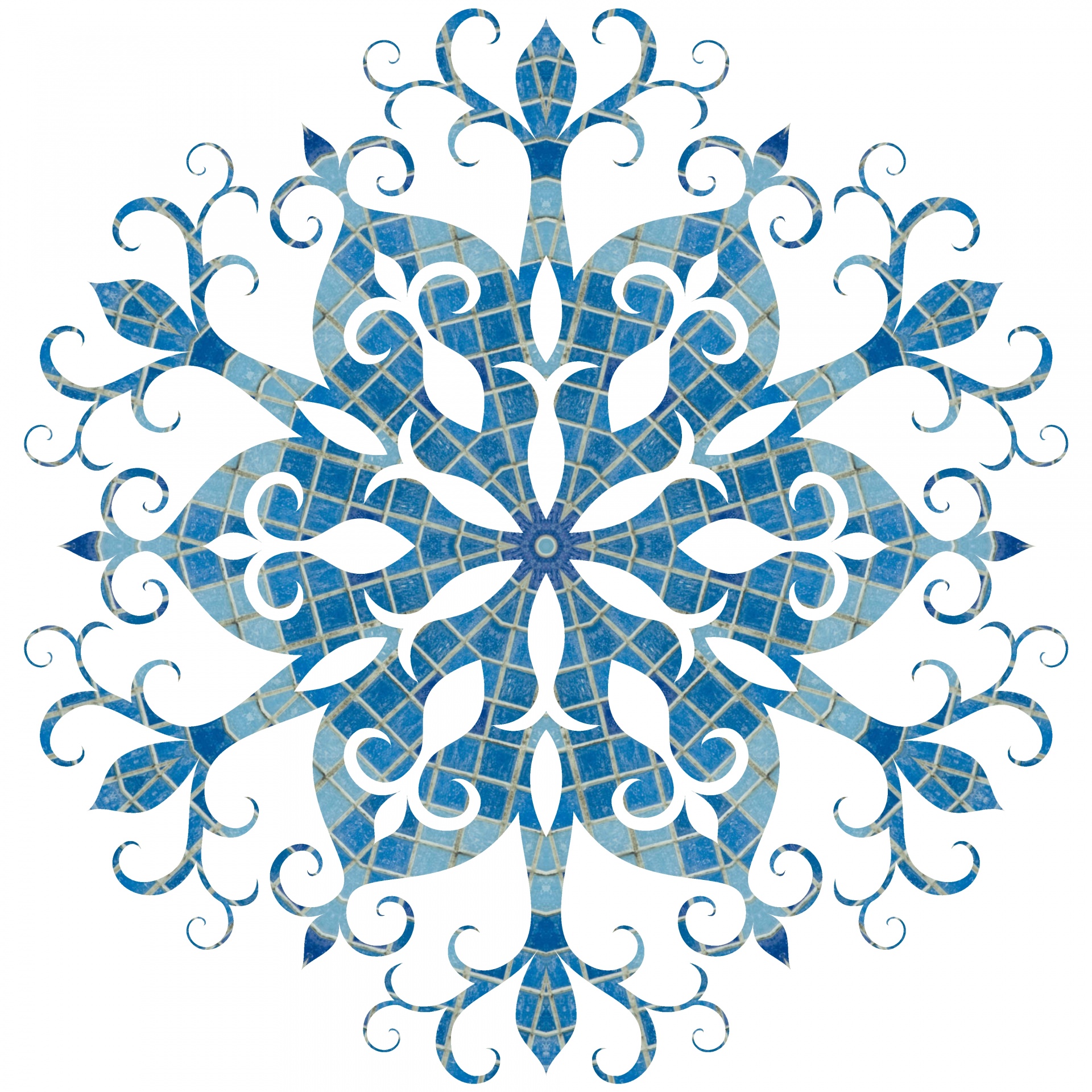 blue mosaic snowflake on white