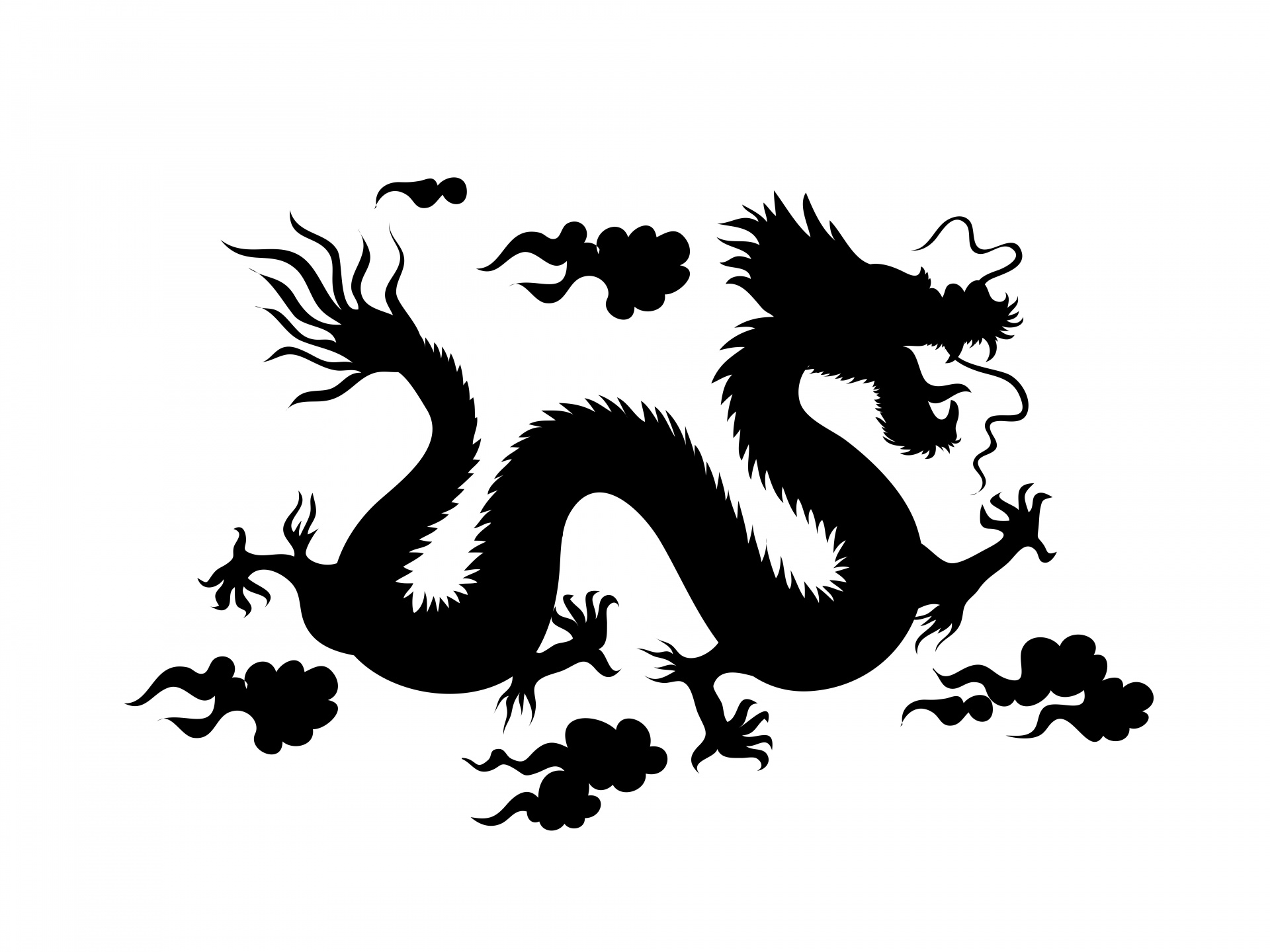drawing of a black chinese dragon on white background