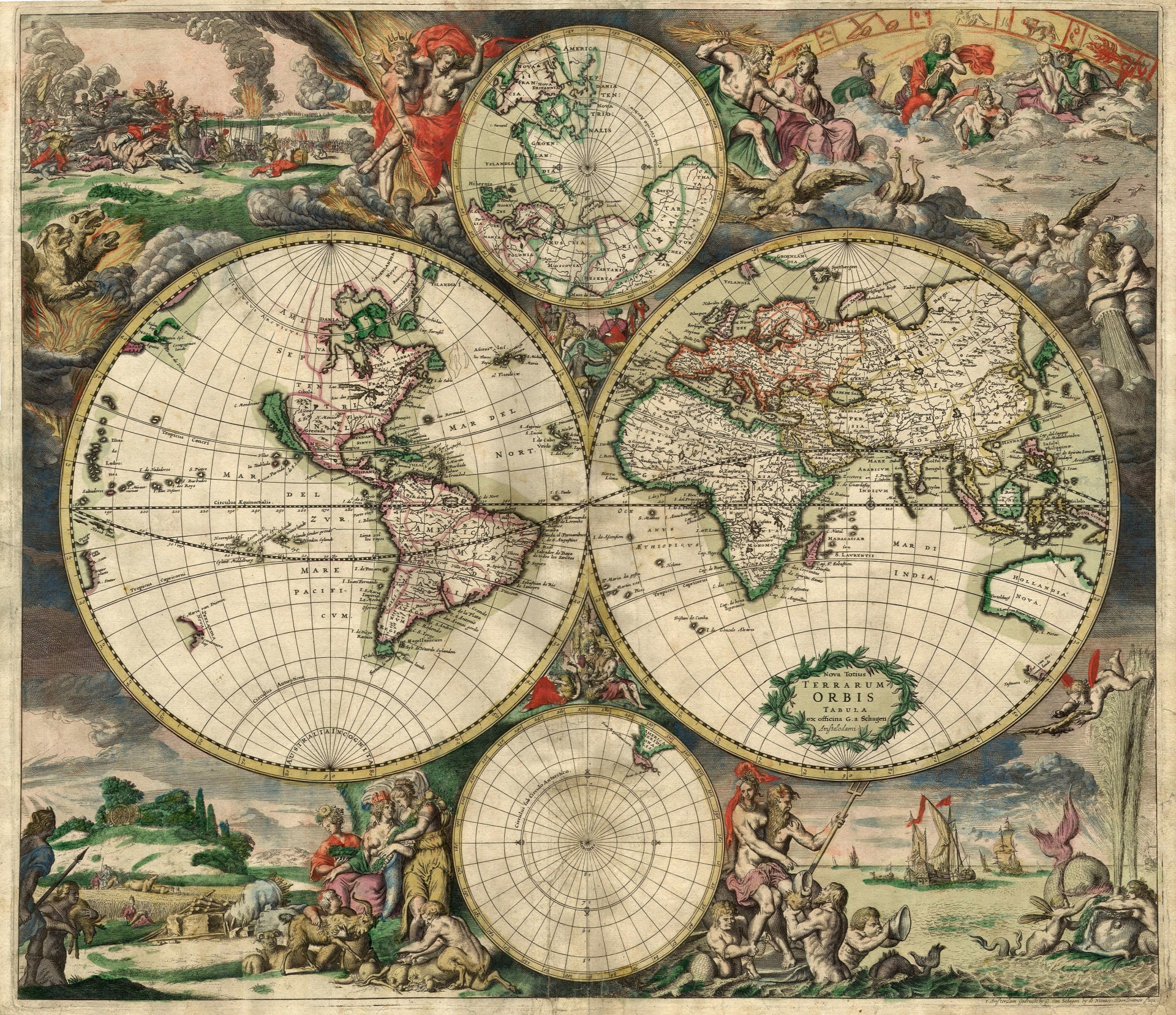 An awesome map of the world from the year 1689. Great for the classroom, backgrounds, or wallpaper