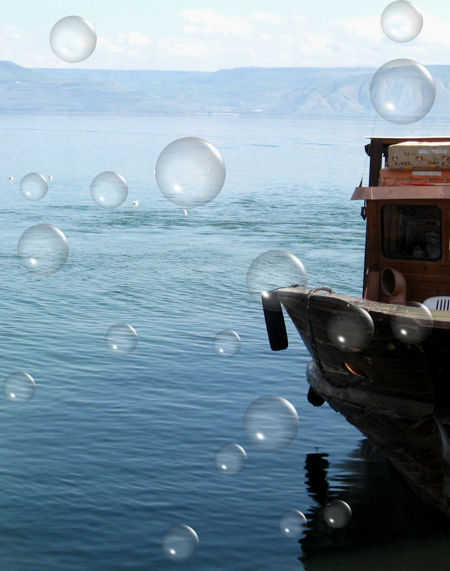 Boat And Bubbles In Lake