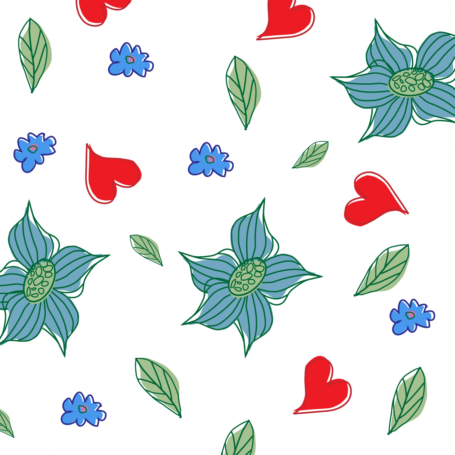 Flowers, Leaves, Hearts Wallpaper