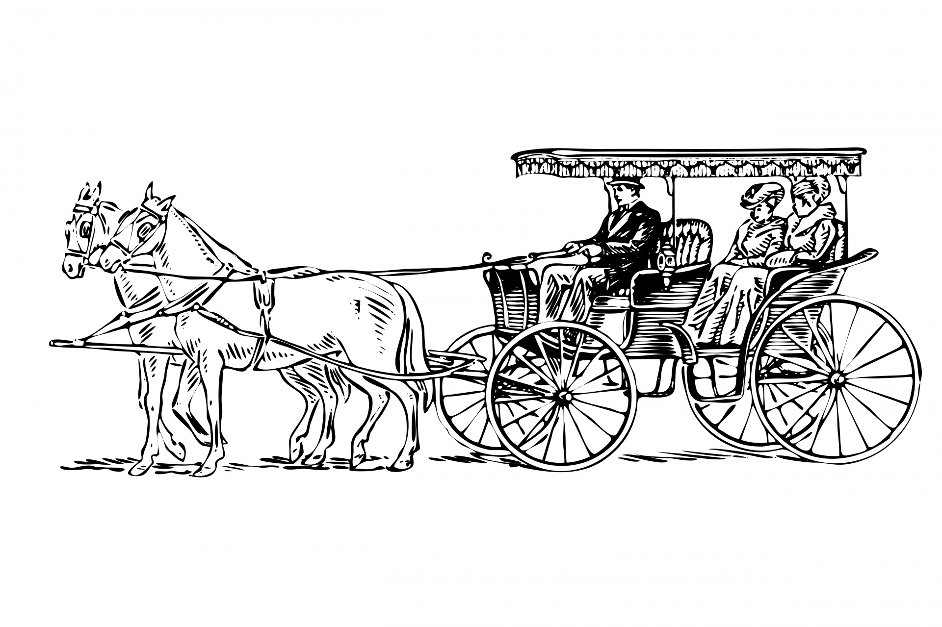 Illustration of a horse drawn surrey with a fringe on top clipart