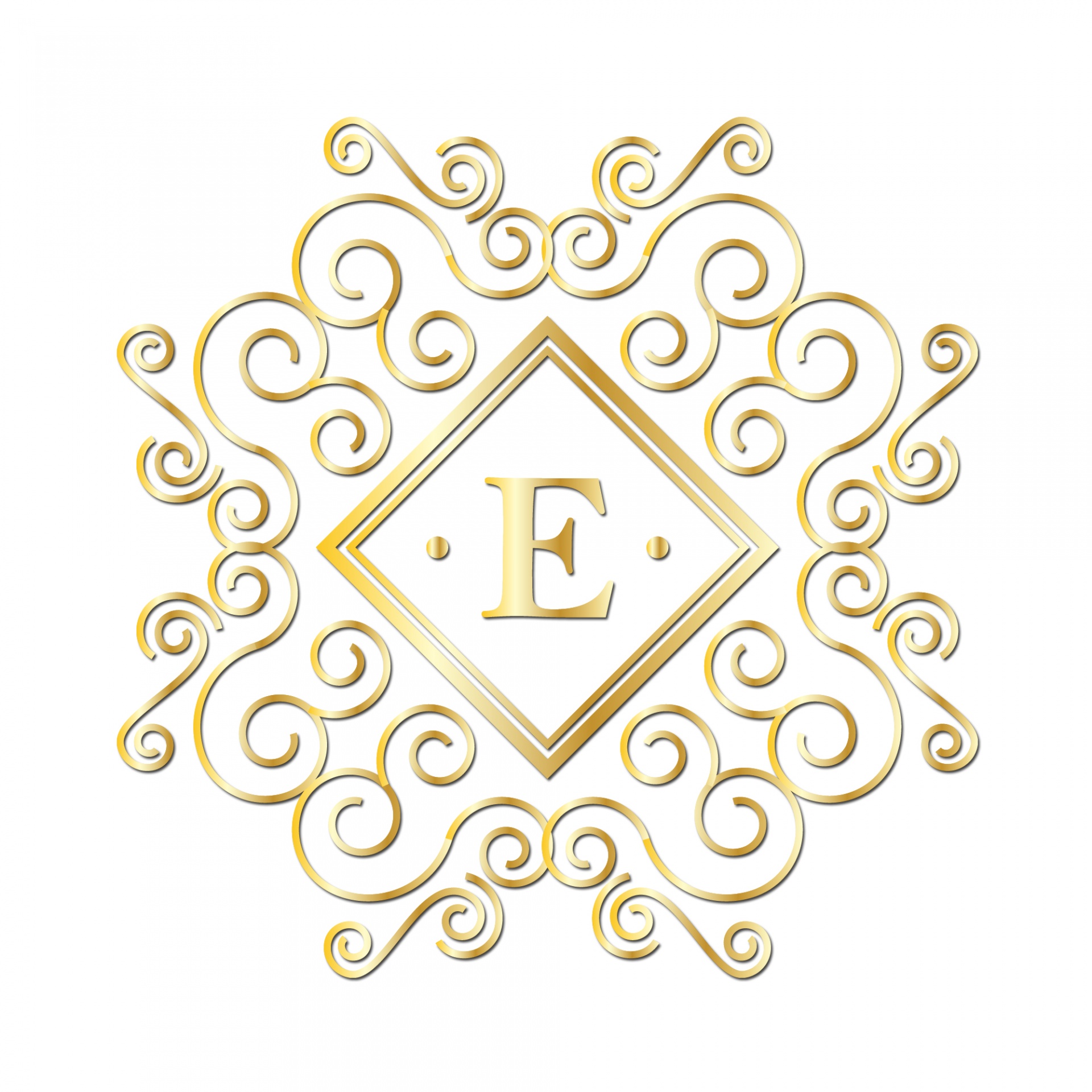 Letter E, Gold Monogram