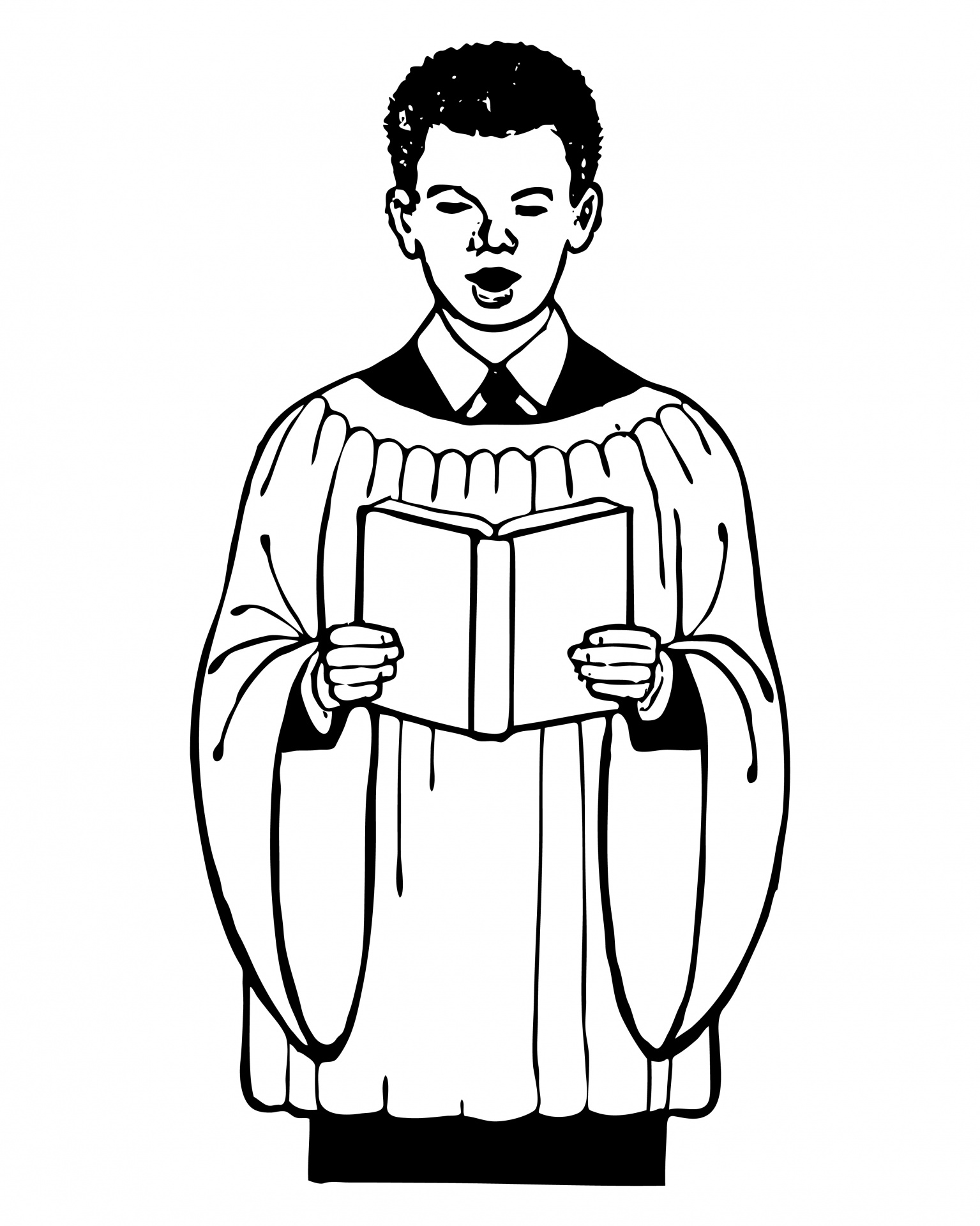 Line art illustration of a a male choir singer in surplice