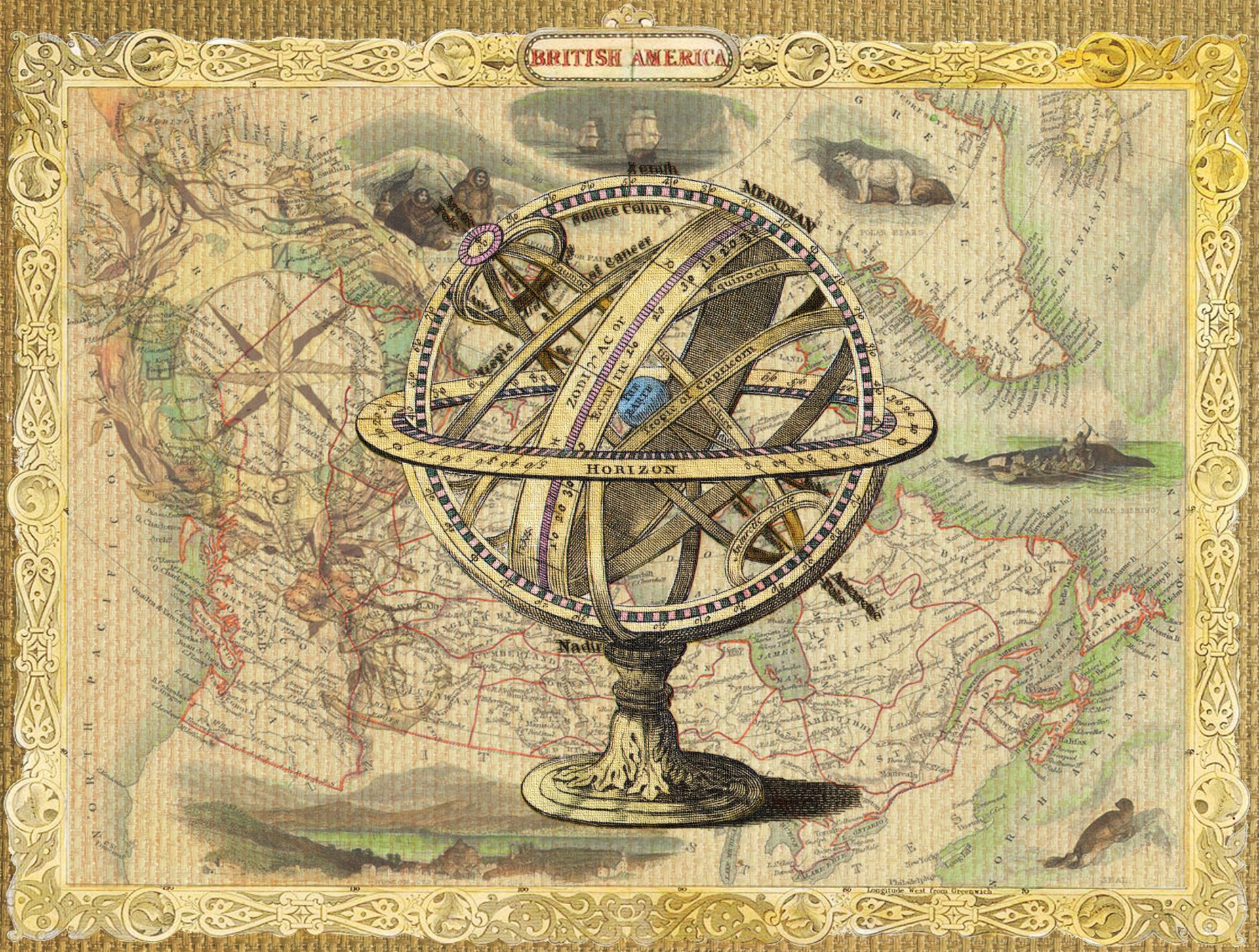 Old Map British Nautical Collage