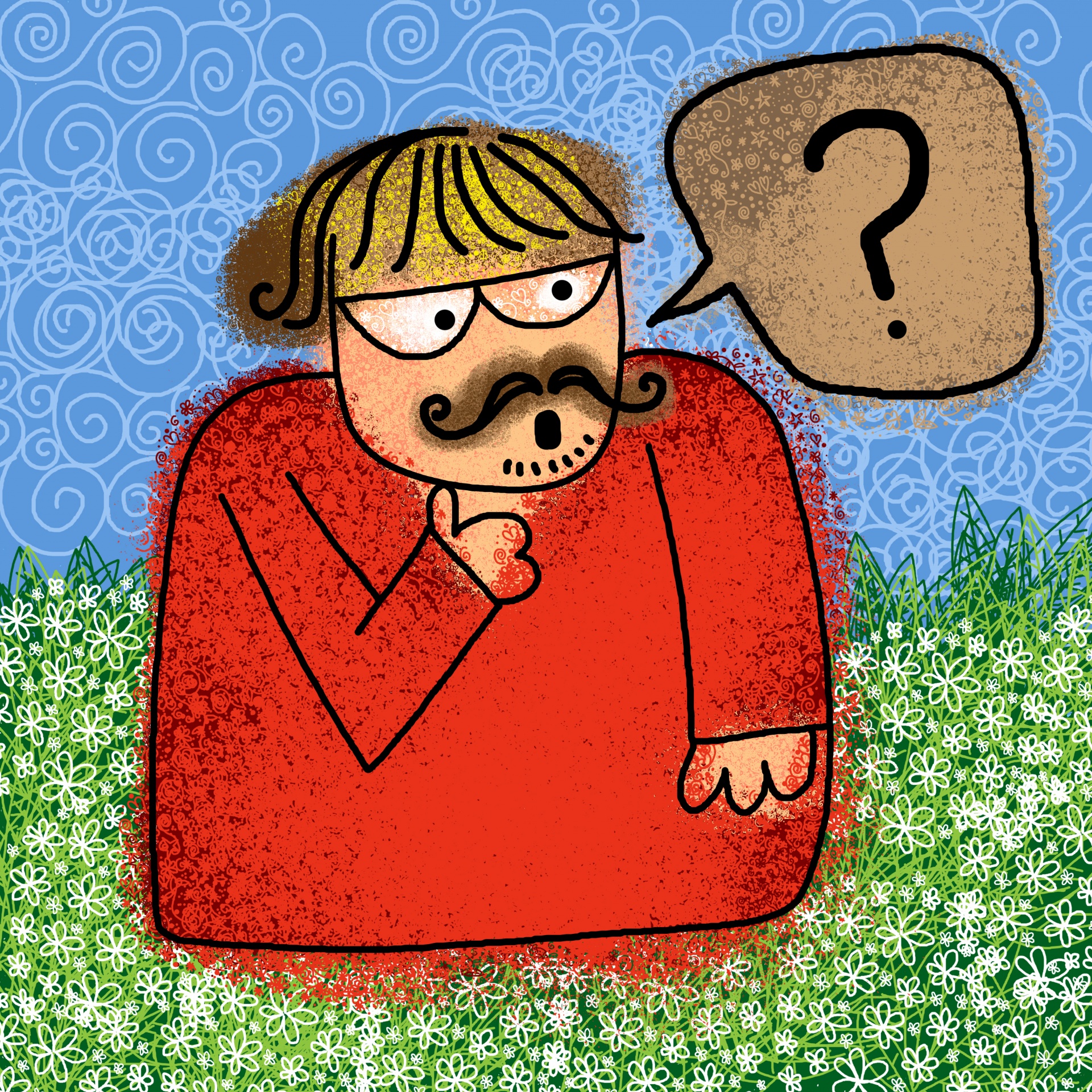 Digitally created cartoon man asking a question.