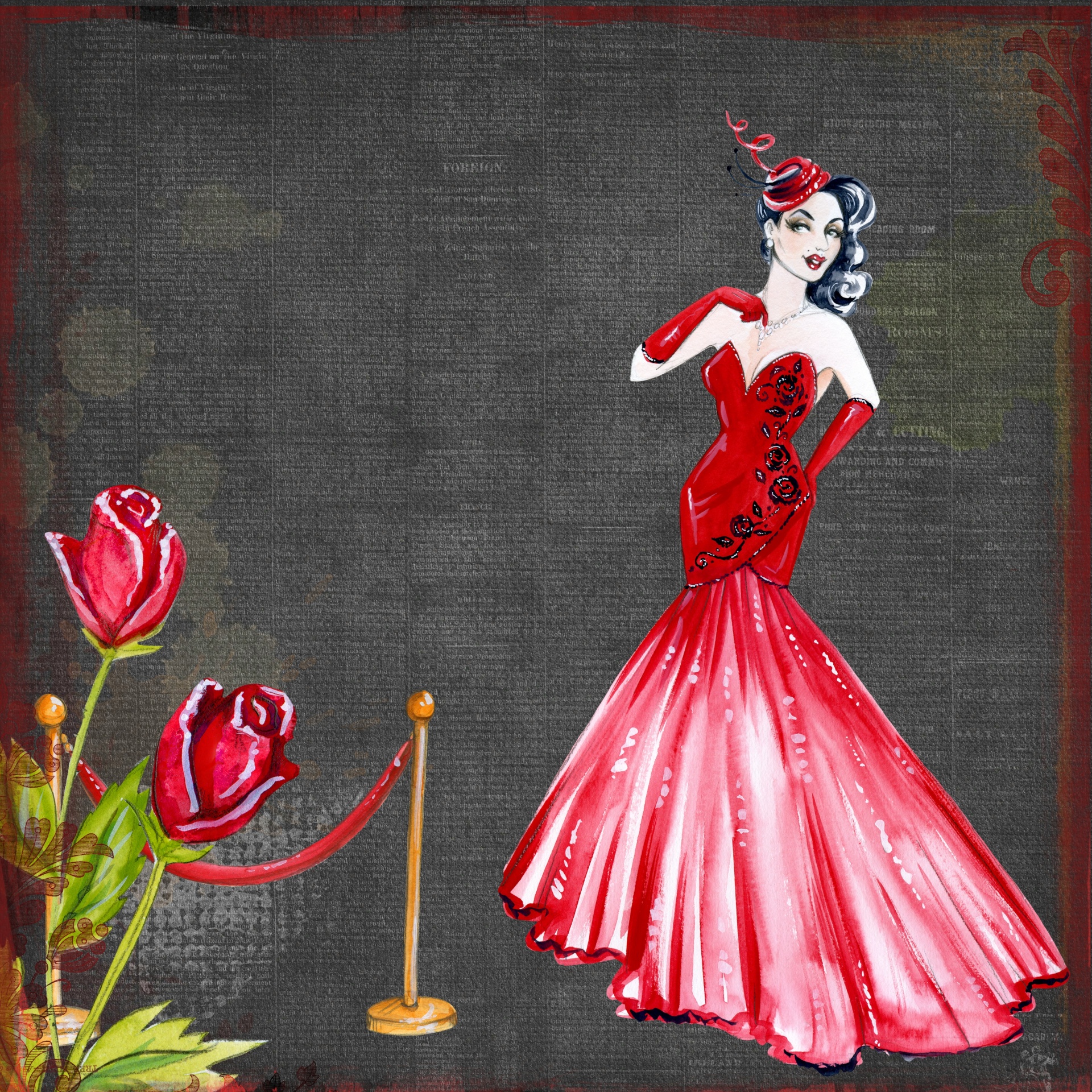 Retro Lady In Red Art Collage