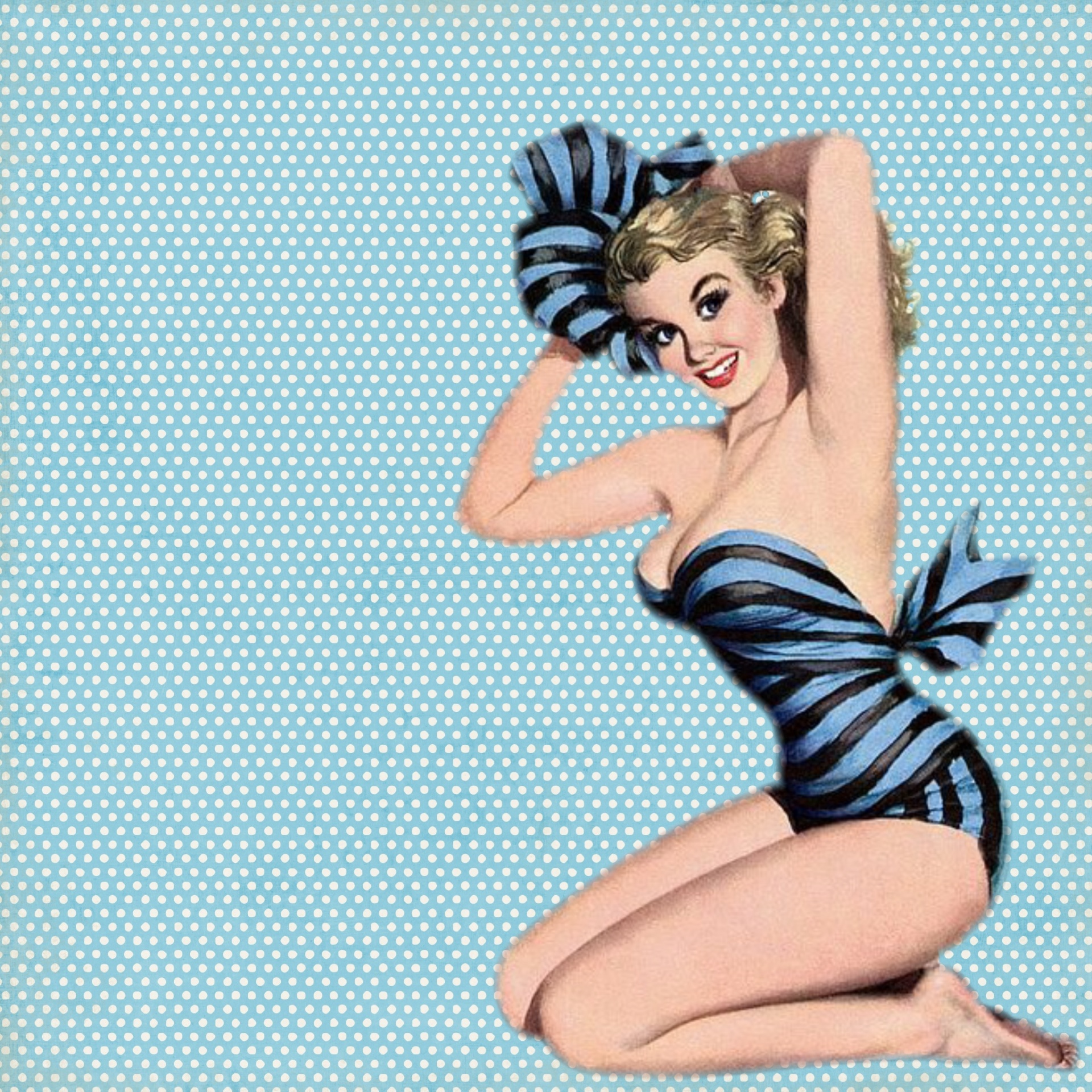 Retro Beautiful Pin-up Lady Digital Art Collage Sexy Girl - A fun and modern rework of Vintage Retro Art. Perfect for art projects, decoupage, scrapbooking and more!