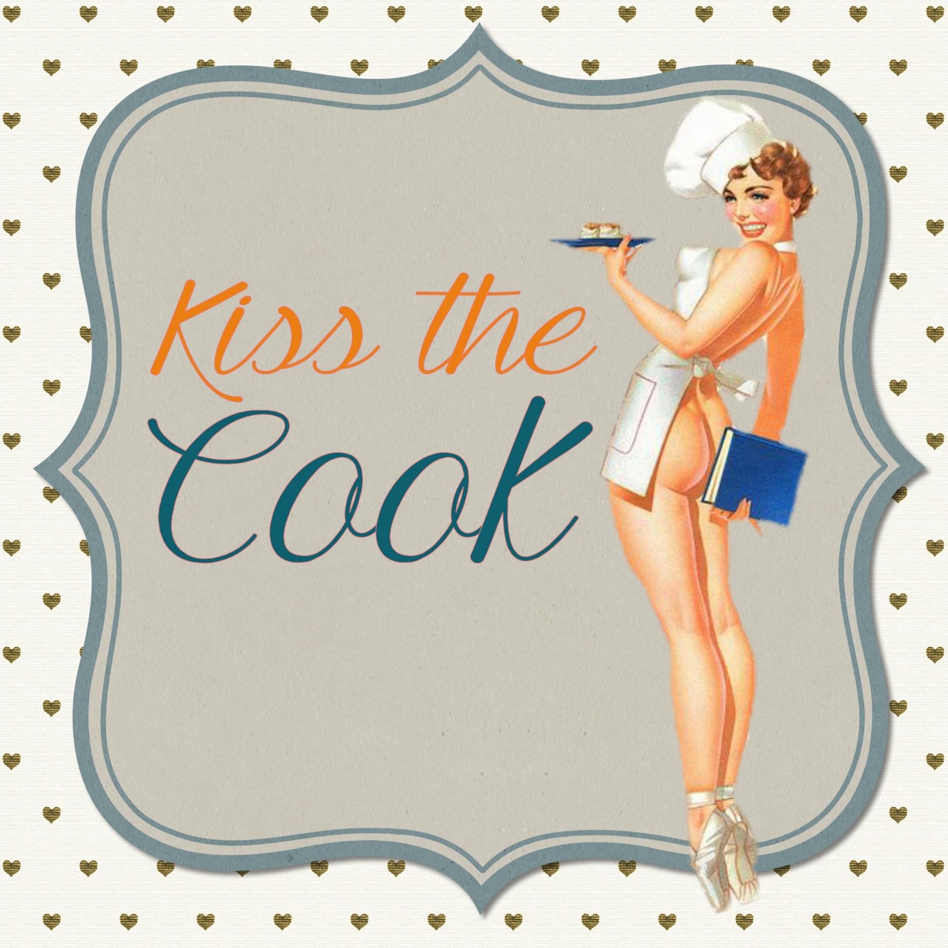 Retro Beautiful Pinup Lady Kiss the Cook Digital Art Collage Sexy Girl - A fun and modern rework of Vintage Retro Art. Perfect for art projects, decoupage, scrapbooking and more!