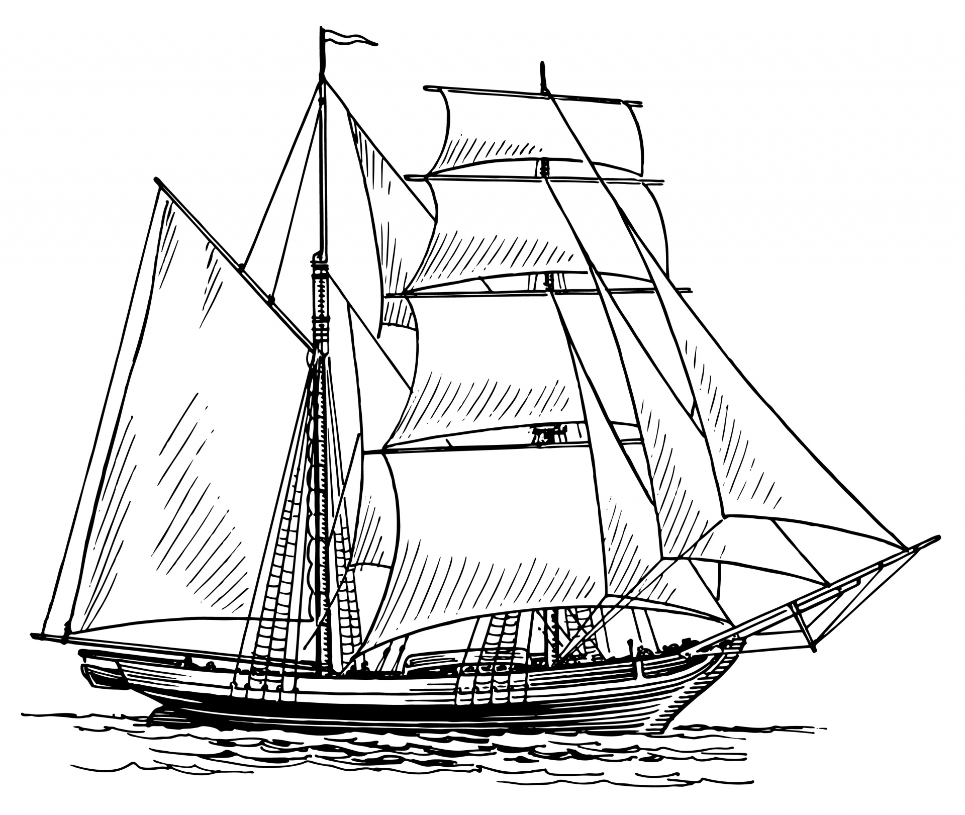 Line art illustration of a sailing ship clipart