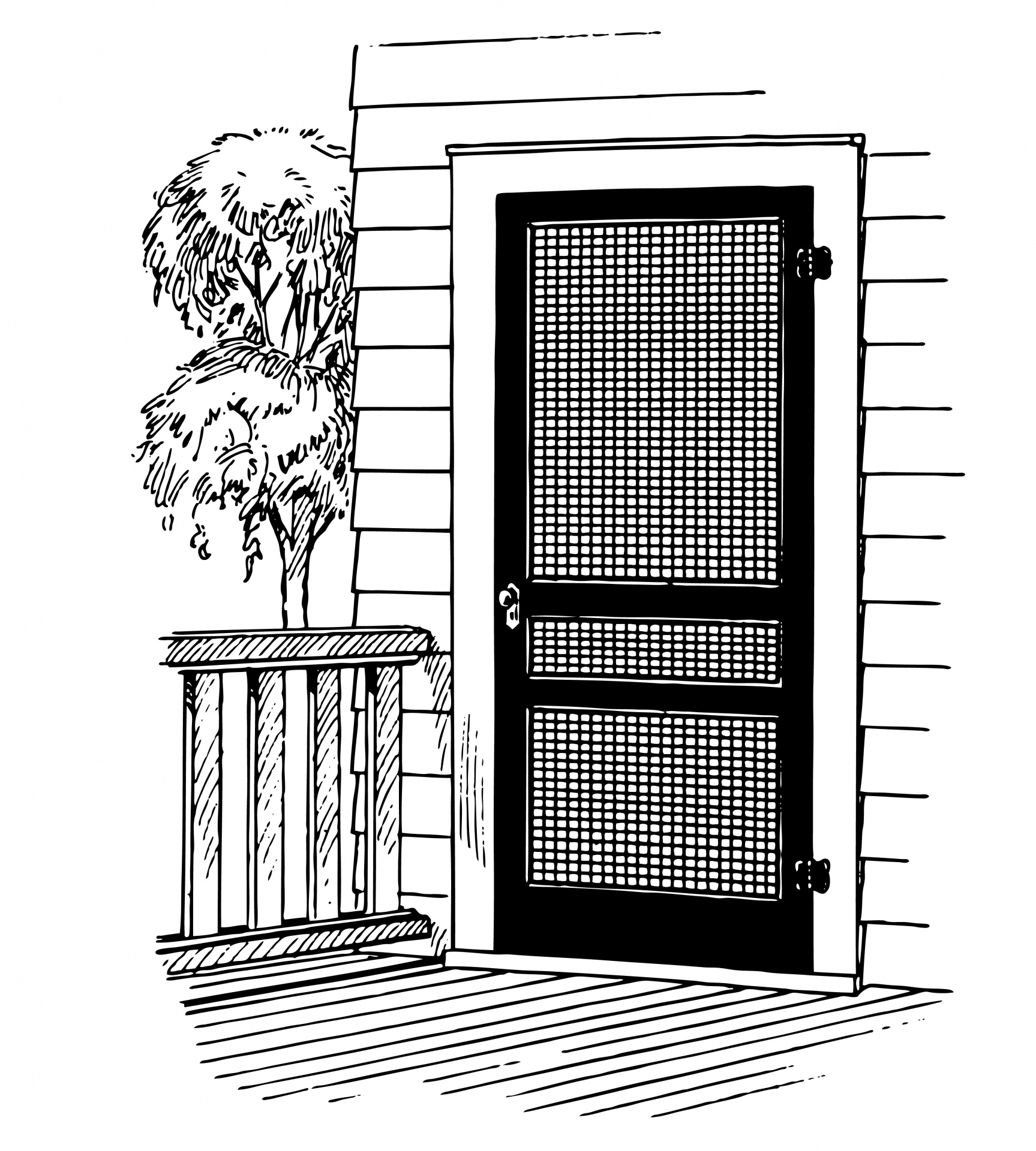 Illustration of a screen door and porch