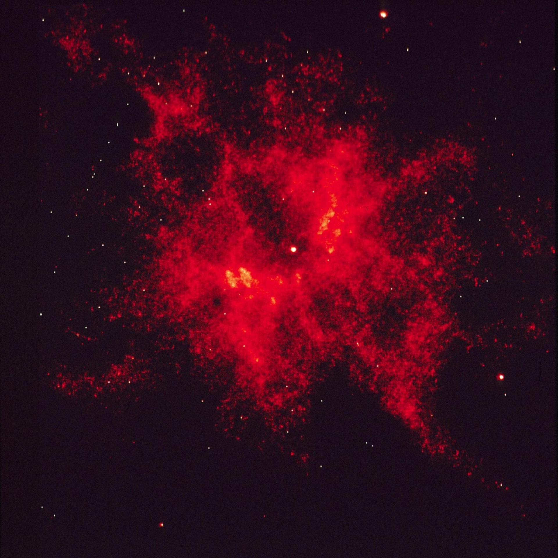 This photo presents the first clear view of one of the hottest known stars, the central star of nebula NGC 2440 in our Milky Way galaxy. The superhot star, called the NGC 2440 nucleus is the bright white dot in the center of this photograph.
