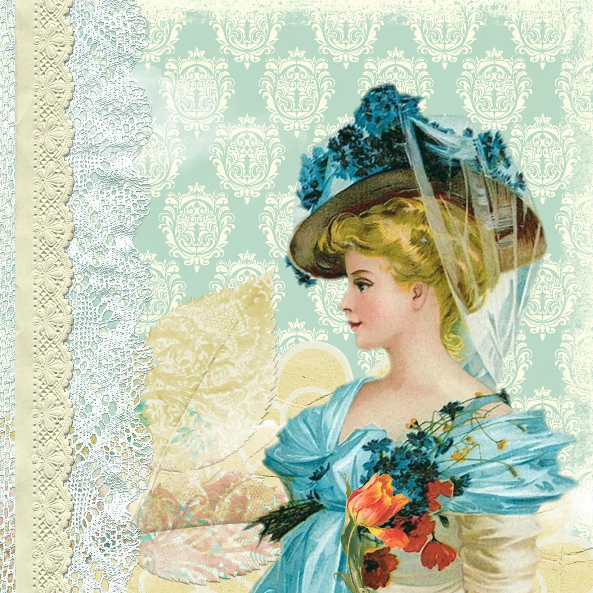 Victorian Lady Vintage Digital Collage Background