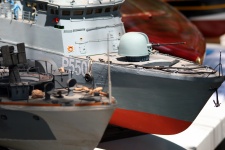 Grey And Red Model Of Warship